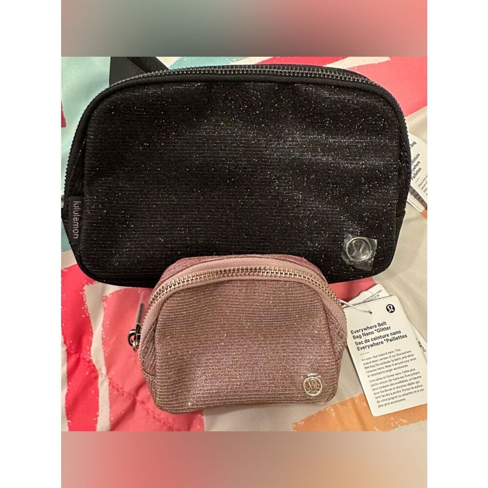 NWT Bundle Black Glitter Belt Bag + Pink Nano Pouch NWT - Picture 2 of 4